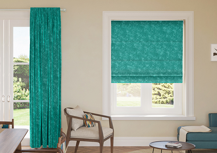 Caen Chenille, Aqua - Twist&Fit Roman Blind - Image 3